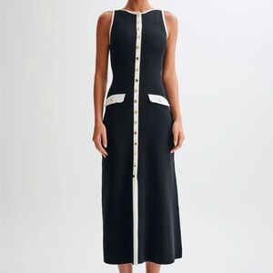 NWOT Meshki Sawyer black and white maxi sleeveless dress medium gold buttons